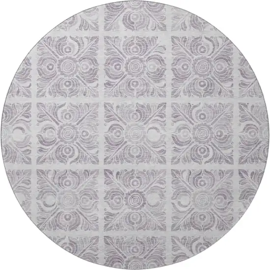 8' Lavender And Ivory Medallion Washable Round Rug With UV Protection Photo 4