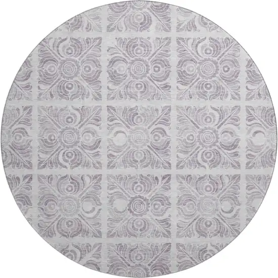 8' Lavender And Ivory Medallion Washable Round Rug With UV Protection Photo 1