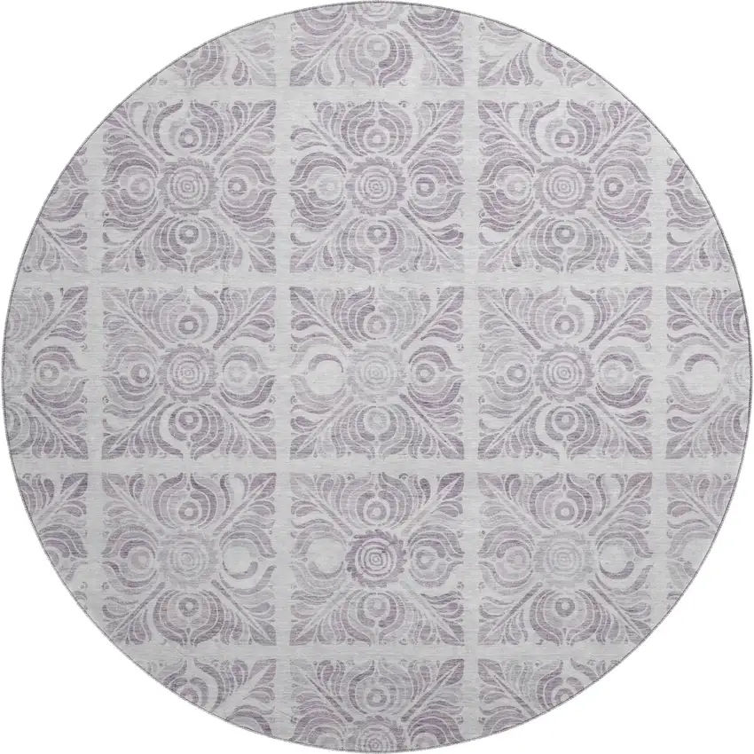 8' Lavender And Ivory Medallion Washable Round Rug With UV Protection Photo 1