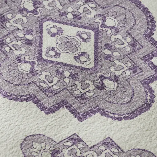 8' Lavender And Ivory Medallion Washable Round Rug With UV Protection Photo 9