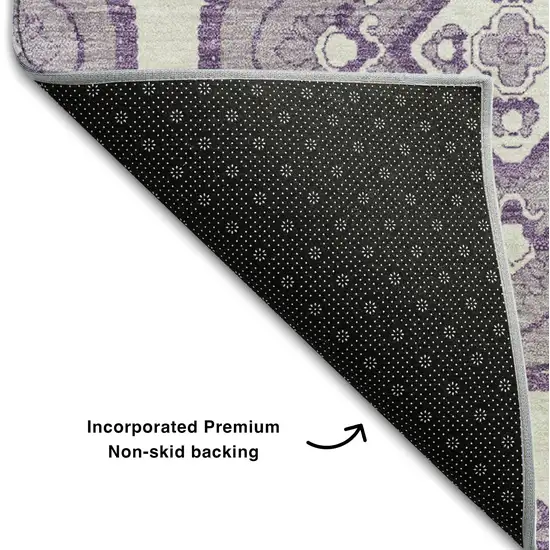 8' Lavender And Ivory Medallion Washable Round Rug With UV Protection Photo 6
