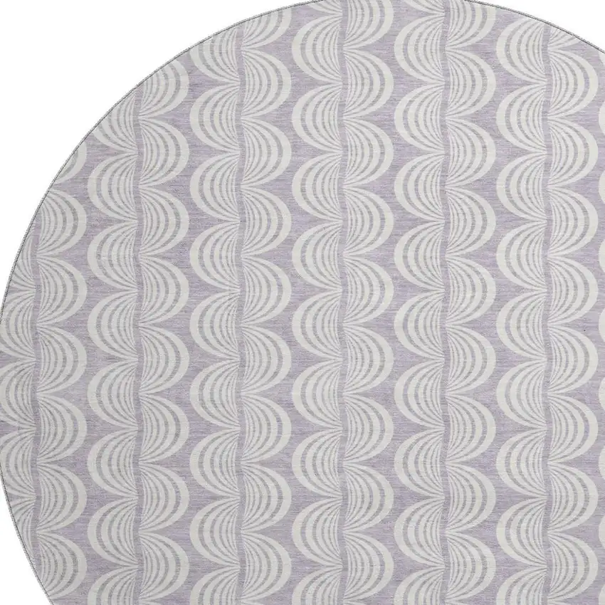 8' Lavender And Ivory Ogee Washable Round Rug With UV Protection Photo 2