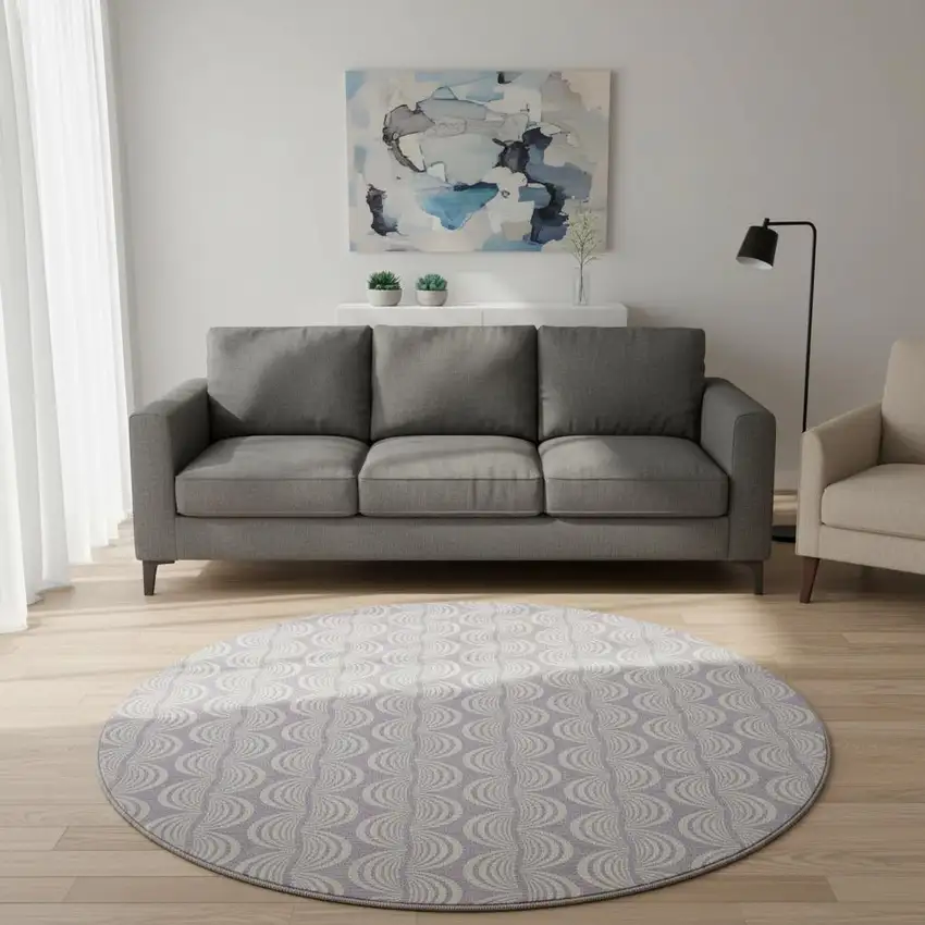 8' Lavender And Ivory Ogee Washable Round Rug With UV Protection Photo 2