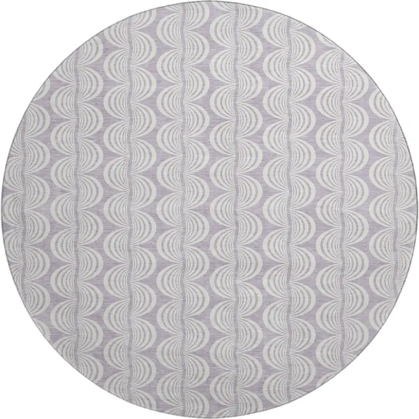 8' Lavender And Ivory Ogee Washable Round Rug With UV Protection Photo 1