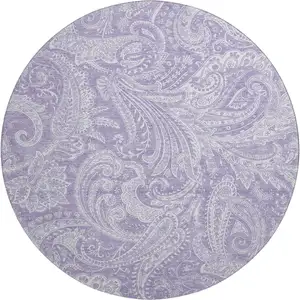 Photo of 8' Lavender And Ivory Paisley Washable Round Rug With UV Protection