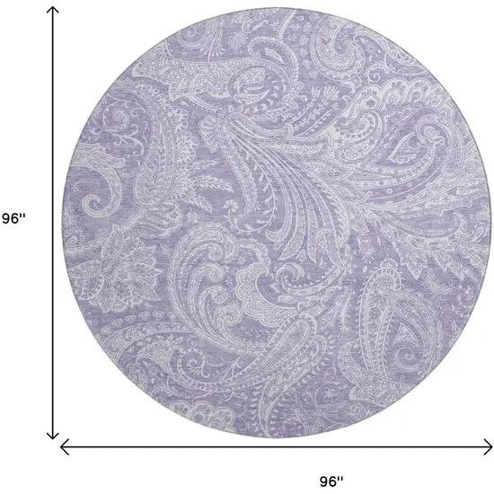 8' Lavender And Ivory Paisley Washable Round Rug With UV Protection Photo 4