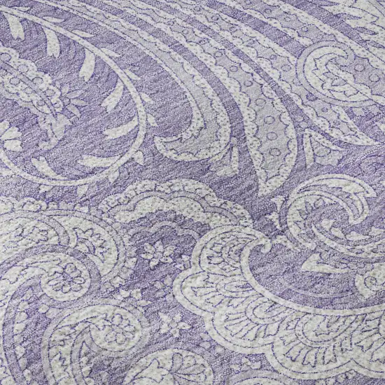 8' Lavender And Ivory Paisley Washable Round Rug With UV Protection Photo 8