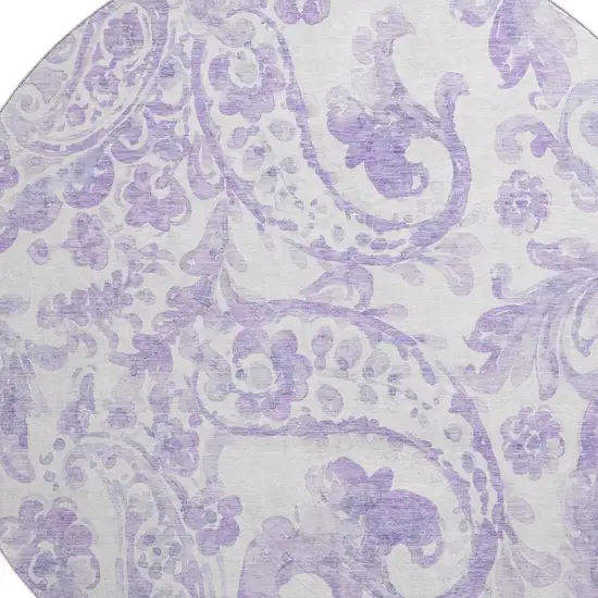 8' Lavender And Ivory Paisley Washable Round Rug With UV Protection Photo 3