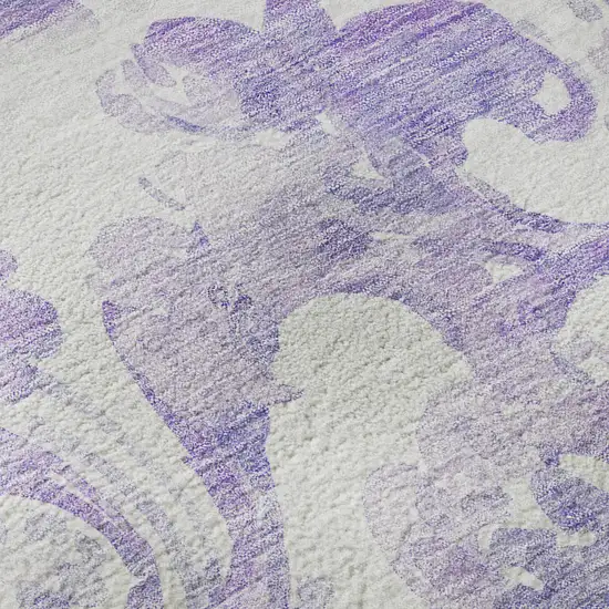 8' Lavender And Ivory Paisley Washable Round Rug With UV Protection Photo 9
