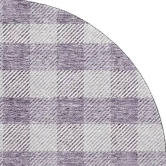 8' Lavender And Ivory Plaid Washable Round Rug With UV Protection Photo 2