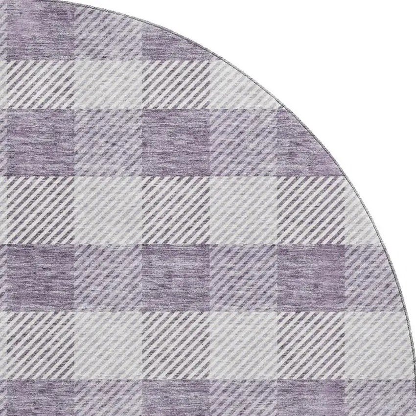 8' Lavender And Ivory Plaid Washable Round Rug With UV Protection Photo 2
