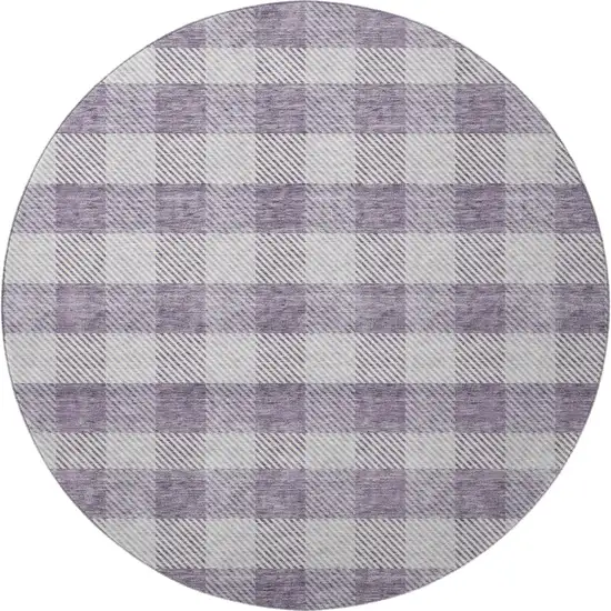 8' Lavender And Ivory Plaid Washable Round Rug With UV Protection Photo 3