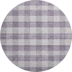 Photo of 8' Lavender And Ivory Plaid Washable Round Rug With UV Protection