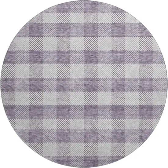 8' Lavender And Ivory Plaid Washable Round Rug With UV Protection Photo 1