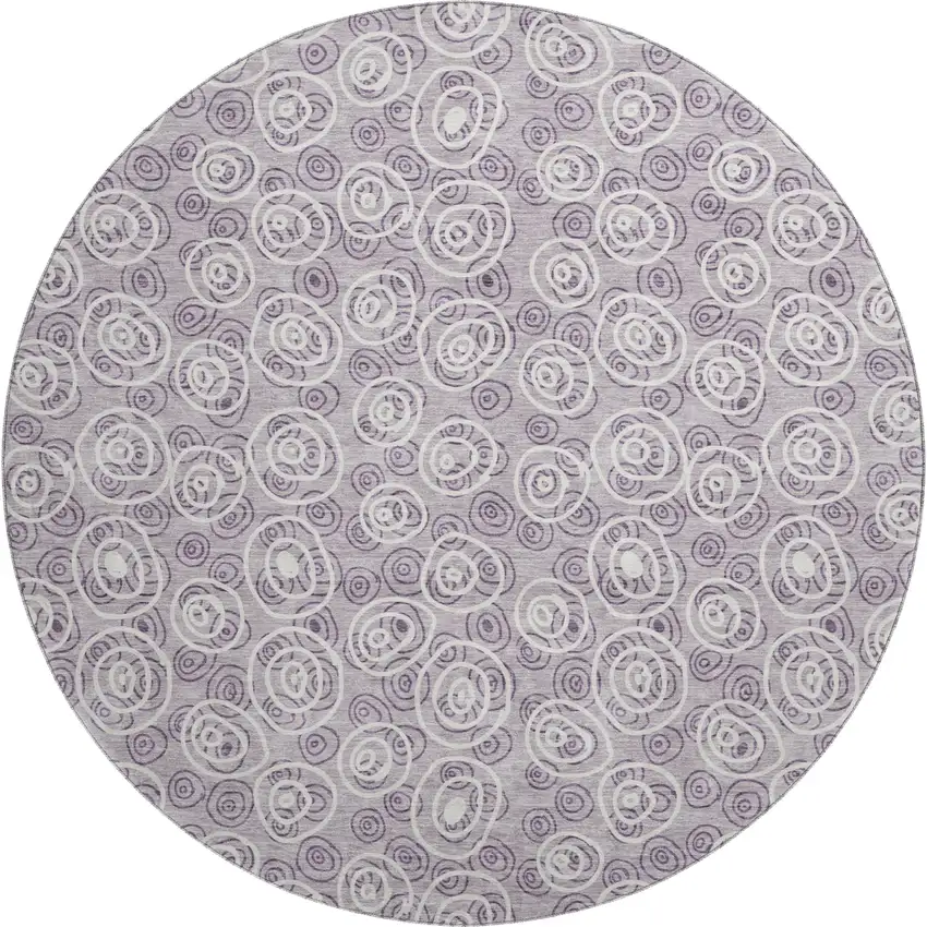 8' Lavender And Ivory Polka Dot Washable Round Rug With UV Protection Photo 1