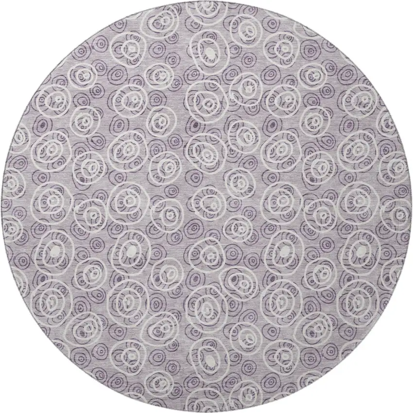 8' Lavender And Ivory Polka Dot Washable Round Rug With UV Protection Photo 3