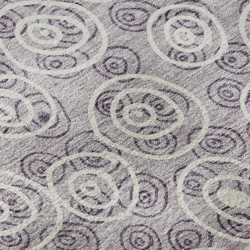 8' Lavender And Ivory Polka Dot Washable Round Rug With UV Protection Photo 8