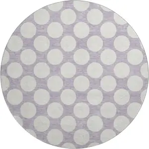 Photo of 8' Lavender And Ivory Polka Dot Washable Round Rug With UV Protection
