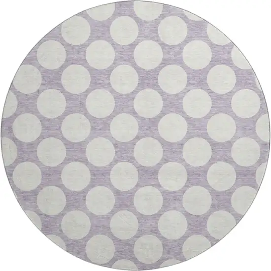 8' Lavender And Ivory Polka Dot Washable Round Rug With UV Protection Photo 1