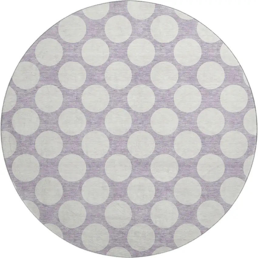 8' Lavender And Ivory Polka Dot Washable Round Rug With UV Protection Photo 1