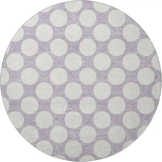 8' Lavender And Ivory Polka Dot Washable Round Rug With UV Protection Photo 4
