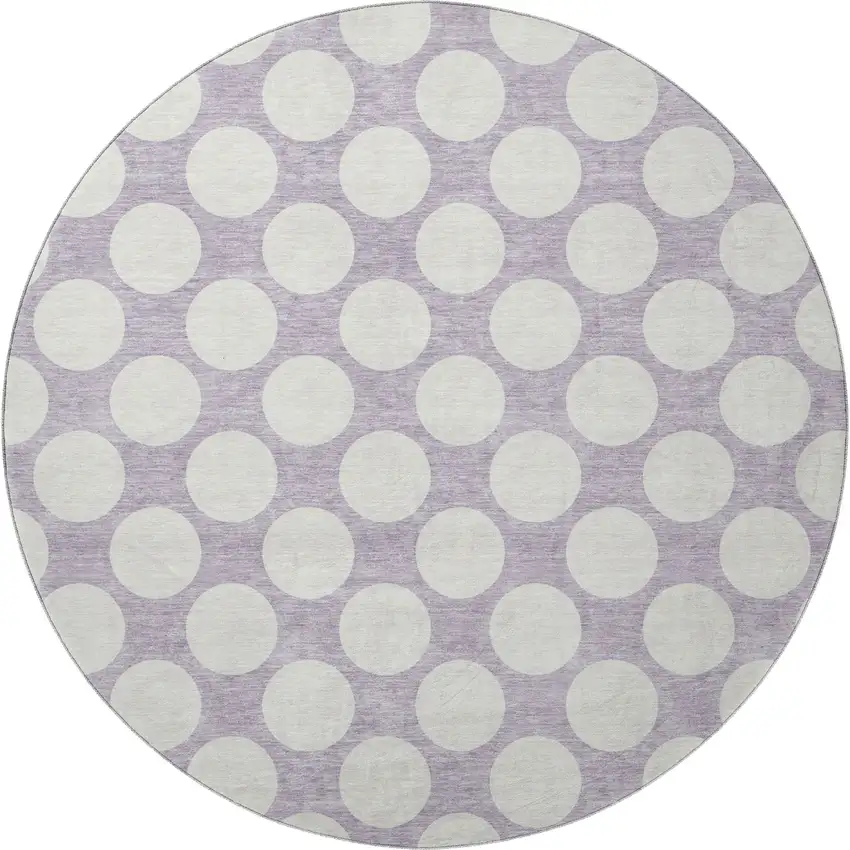 8' Lavender And Ivory Polka Dot Washable Round Rug With UV Protection Photo 4