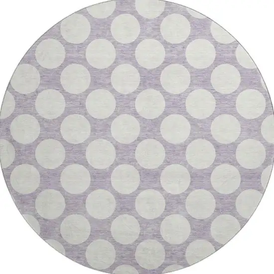 8' Lavender And Ivory Polka Dot Washable Round Rug With UV Protection Photo 3