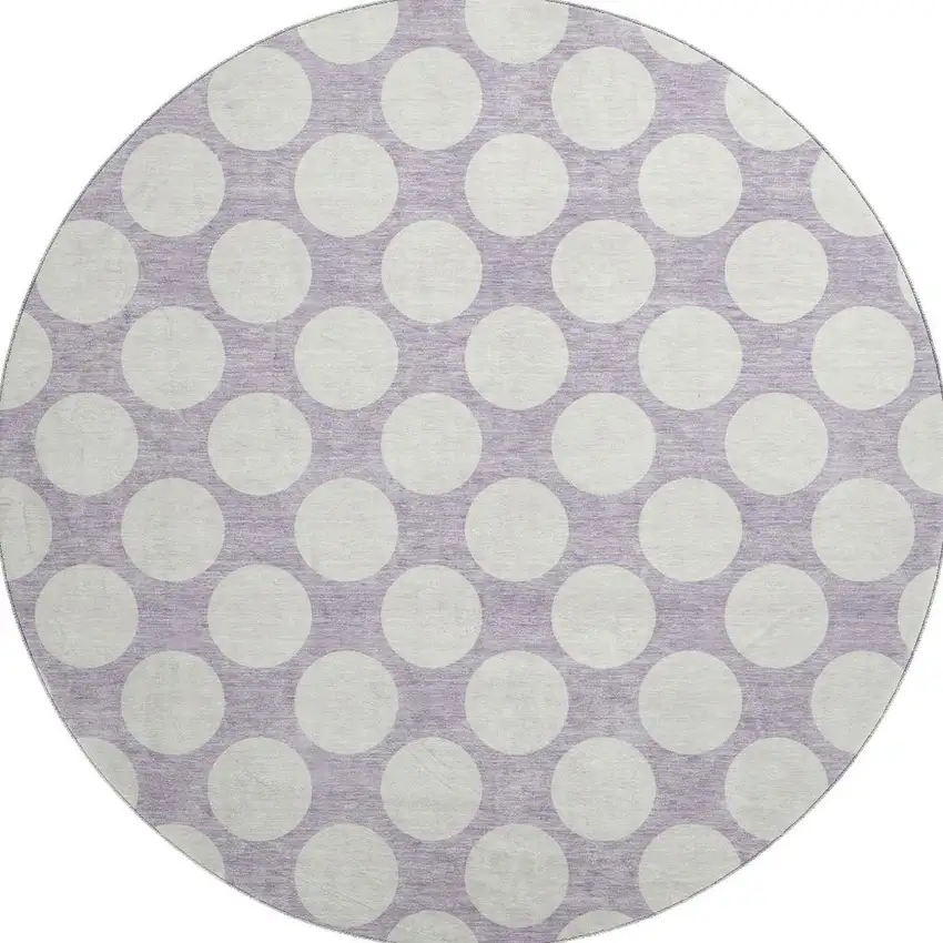 8' Lavender And Ivory Polka Dot Washable Round Rug With UV Protection Photo 3
