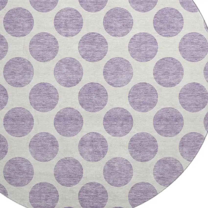 8' Lavender And Ivory Polka Dot Washable Round Rug With UV Protection Photo 2