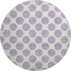 Photo of 8' Lavender And Ivory Polka Dot Washable Round Rug With UV Protection