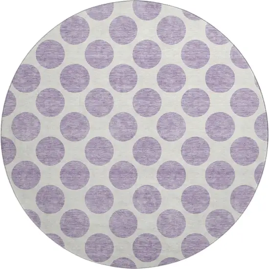 8' Lavender And Ivory Polka Dot Washable Round Rug With UV Protection Photo 1