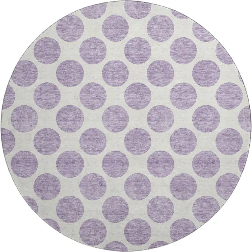 8' Lavender And Ivory Polka Dot Washable Round Rug With UV Protection Photo 1