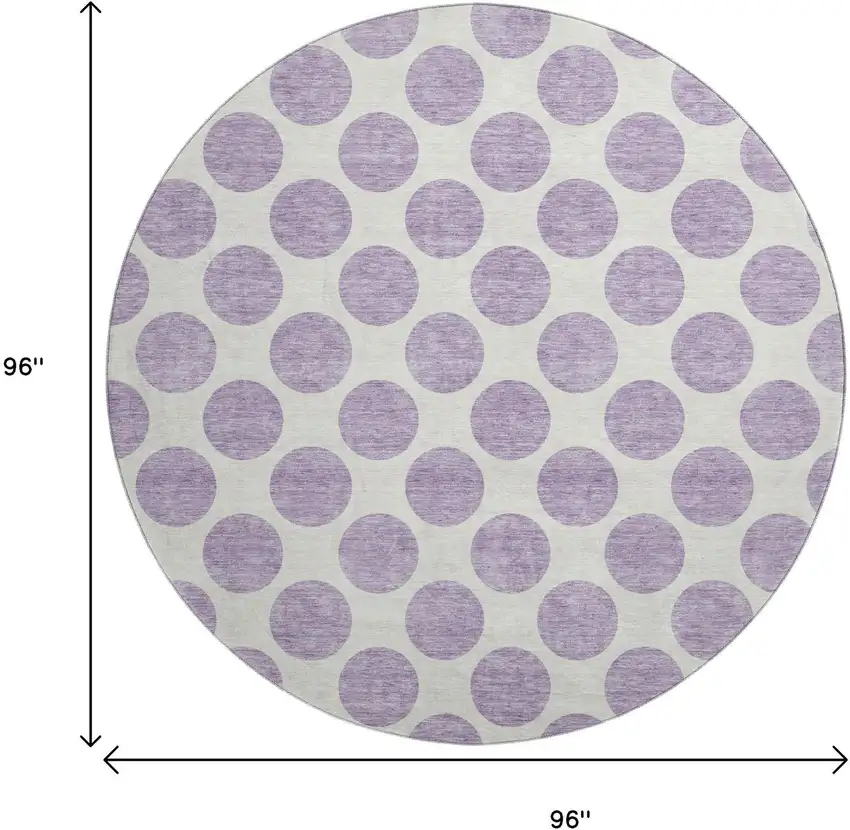 8' Lavender And Ivory Polka Dot Washable Round Rug With UV Protection Photo 9