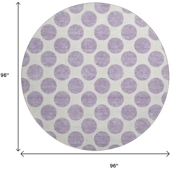 8' Lavender And Ivory Polka Dot Washable Round Rug With UV Protection Photo 9