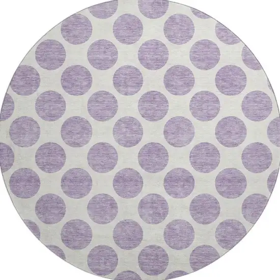 8' Lavender And Ivory Polka Dot Washable Round Rug With UV Protection Photo 3