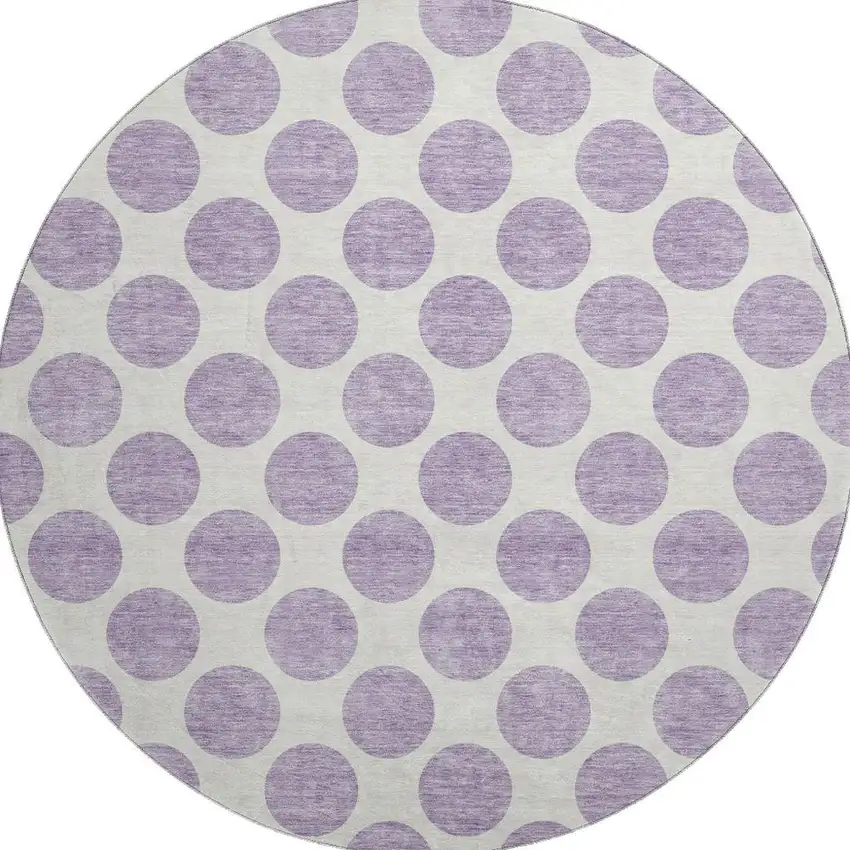 8' Lavender And Ivory Polka Dot Washable Round Rug With UV Protection Photo 3