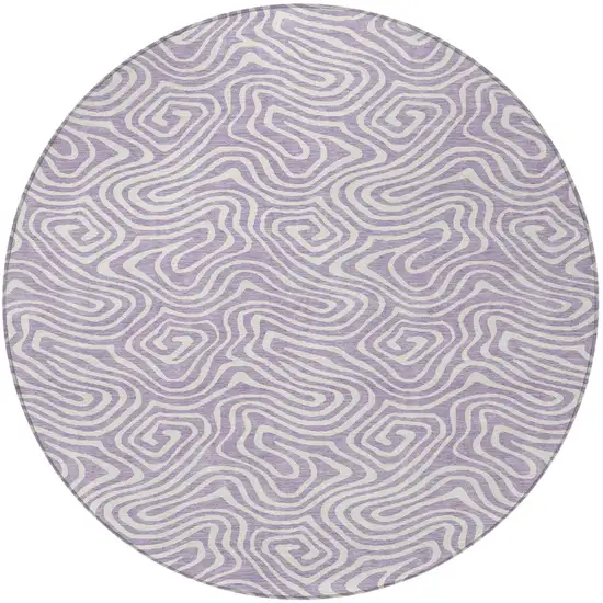 8' Lavender And Ivory Round Abstract Washable Indoor Outdoor Area Rug Photo 5