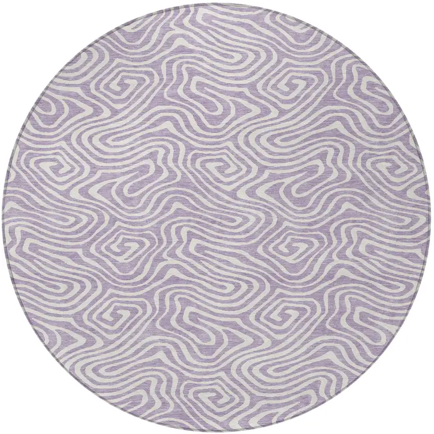 8' Lavender And Ivory Round Abstract Washable Indoor Outdoor Area Rug Photo 5