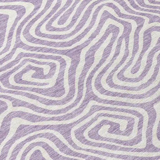 8' Lavender And Ivory Round Abstract Washable Indoor Outdoor Area Rug Photo 8
