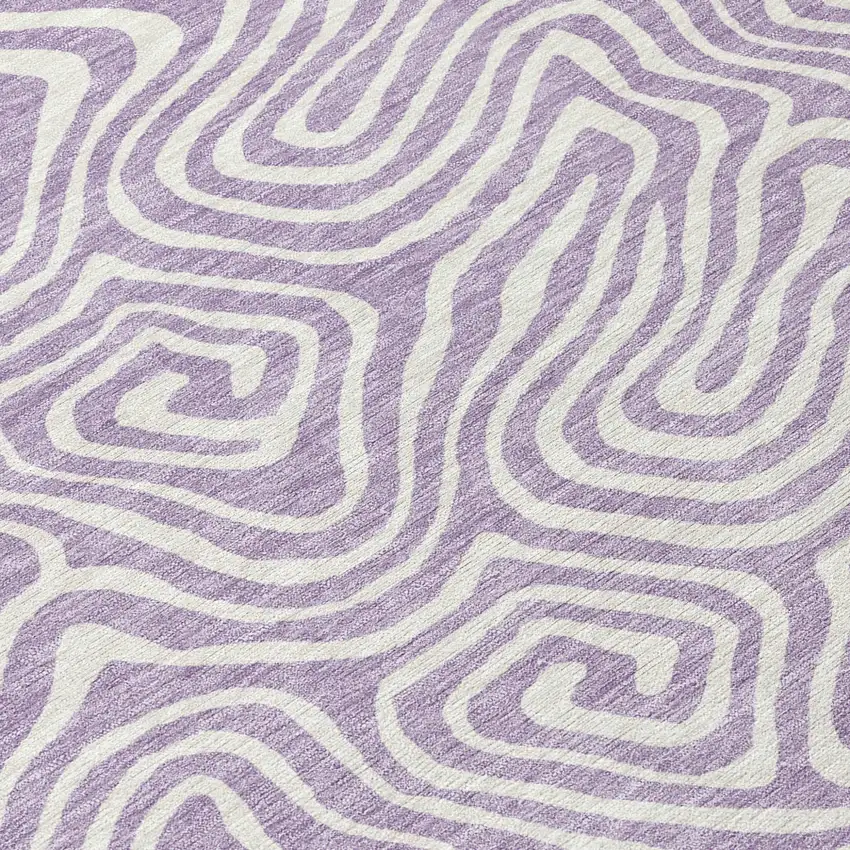 8' Lavender And Ivory Round Abstract Washable Indoor Outdoor Area Rug Photo 8