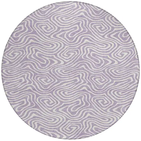 8' Lavender And Ivory Round Abstract Washable Indoor Outdoor Area Rug Photo 4