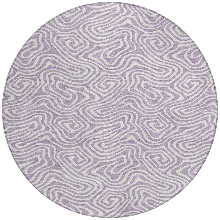 8' Lavender And Ivory Round Abstract Washable Indoor Outdoor Area Rug Photo 4