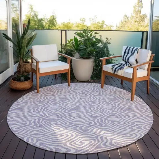 8' Lavender And Ivory Round Abstract Washable Indoor Outdoor Area Rug Photo 6