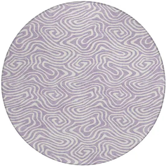 8' Lavender And Ivory Round Abstract Washable Indoor Outdoor Area Rug Photo 2