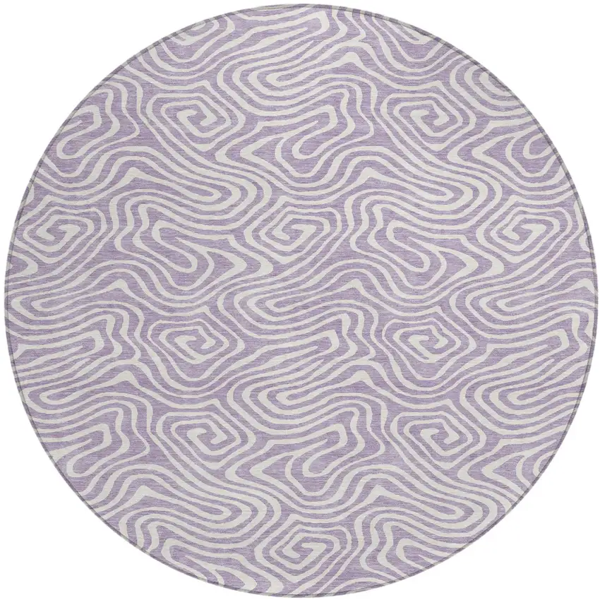8' Lavender And Ivory Round Abstract Washable Indoor Outdoor Area Rug Photo 2