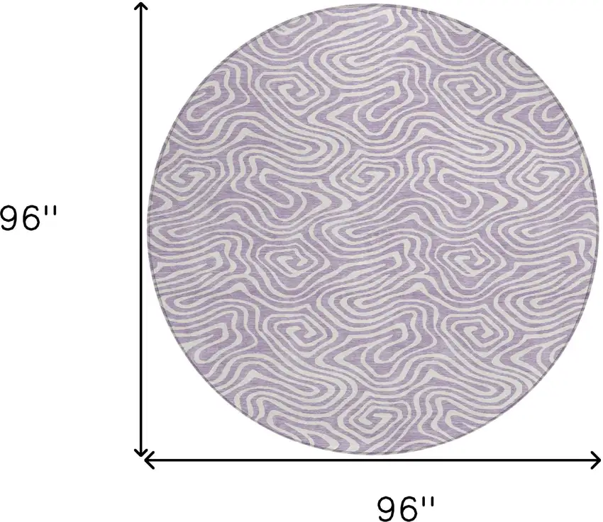 8' Lavender And Ivory Round Abstract Washable Indoor Outdoor Area Rug Photo 3