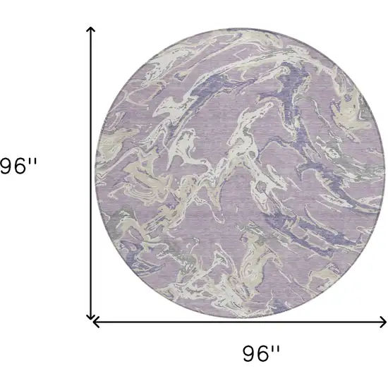 8' Lavender And Ivory Round Abstract Washable Indoor Outdoor Area Rug Photo 3