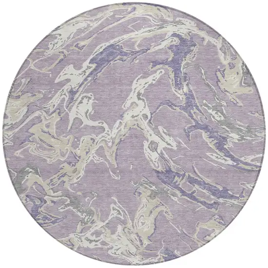 8' Lavender And Ivory Round Abstract Washable Indoor Outdoor Area Rug Photo 5