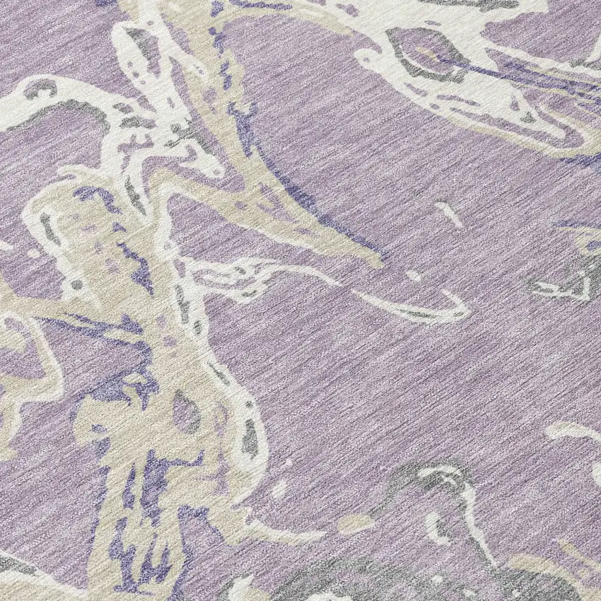 8' Lavender And Ivory Round Abstract Washable Indoor Outdoor Area Rug Photo 8