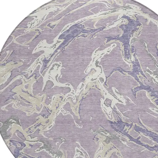 8' Lavender And Ivory Round Abstract Washable Indoor Outdoor Area Rug Photo 4